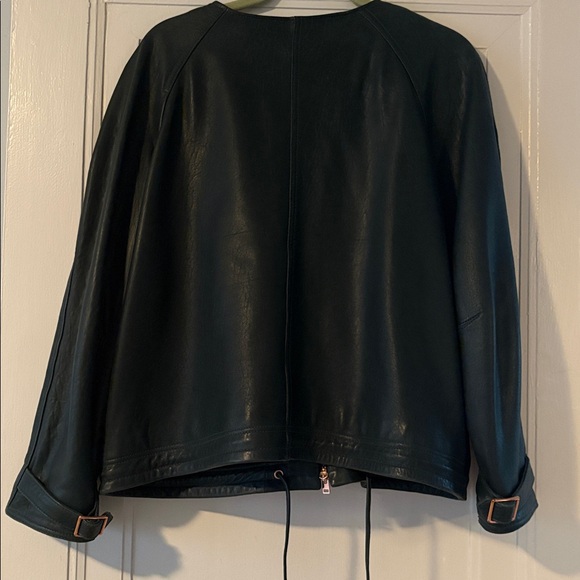 J. Crew Collection leather dark green jacket with rose gold hardware. - Picture 6 of 9